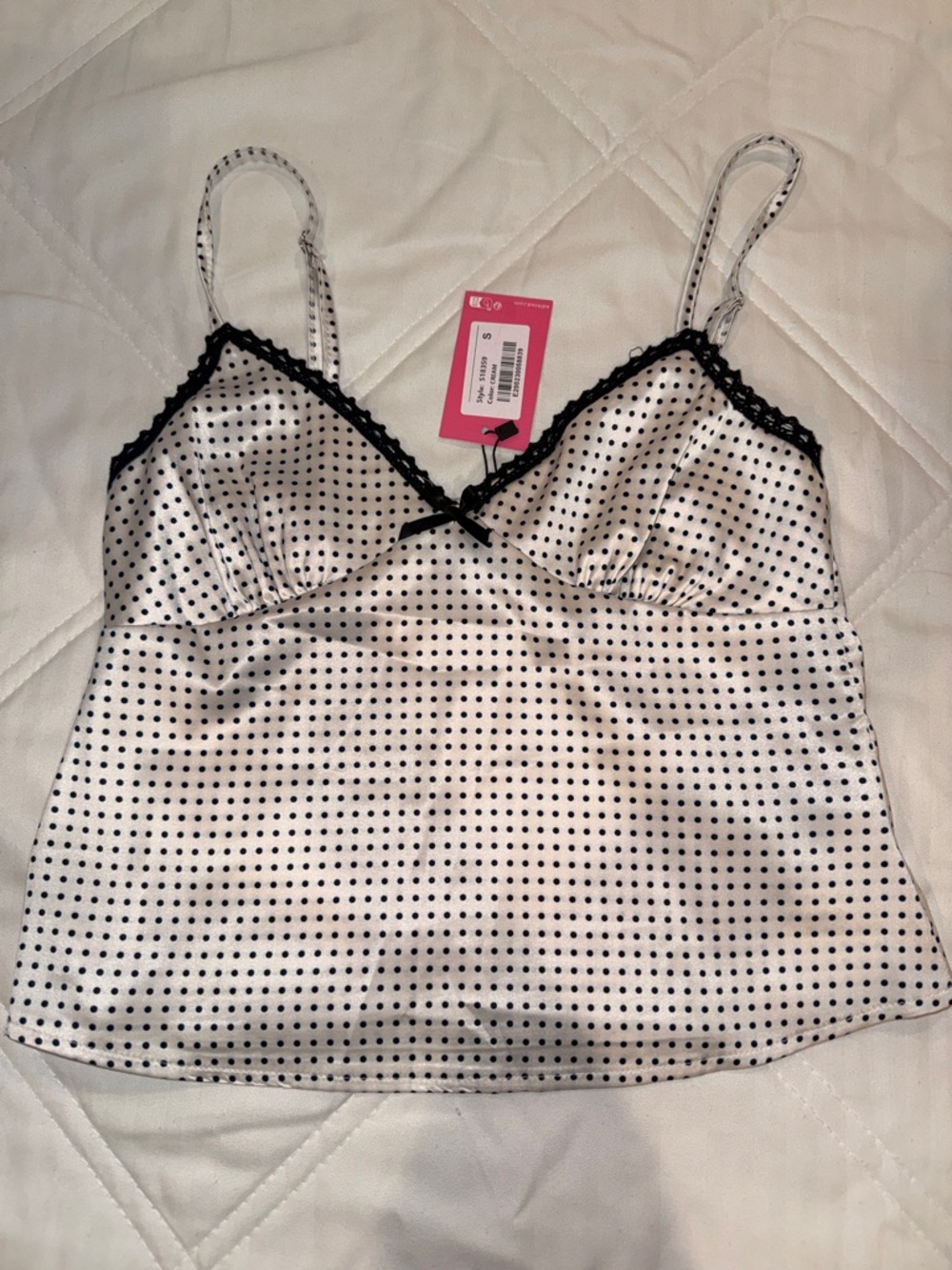 Edikted White and Black Polka Dot Satin Tank Top